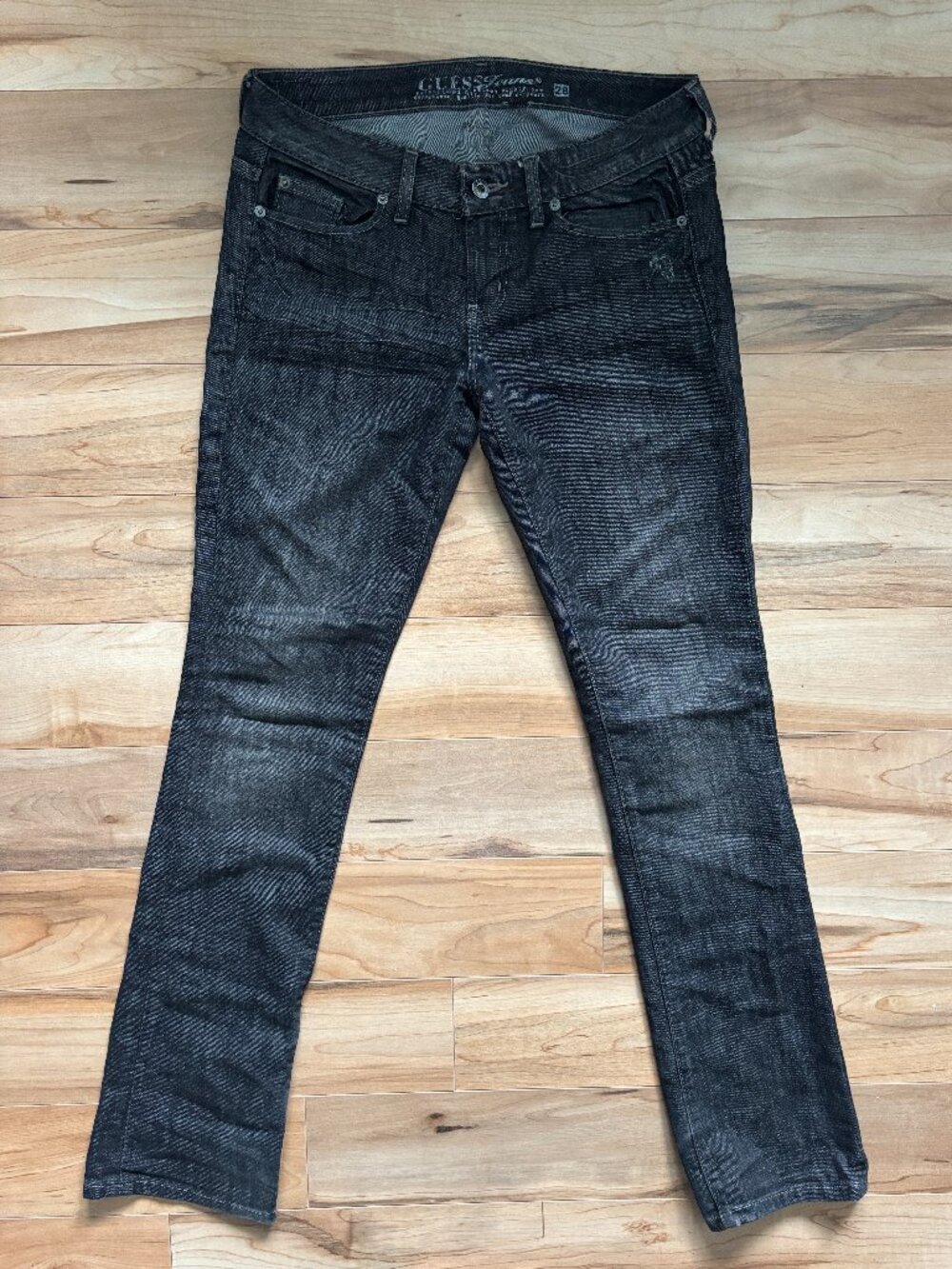 GUESS Jeans Y2K Dark-Wash Faded Low-Rise Slim Straight-Leg Jeans